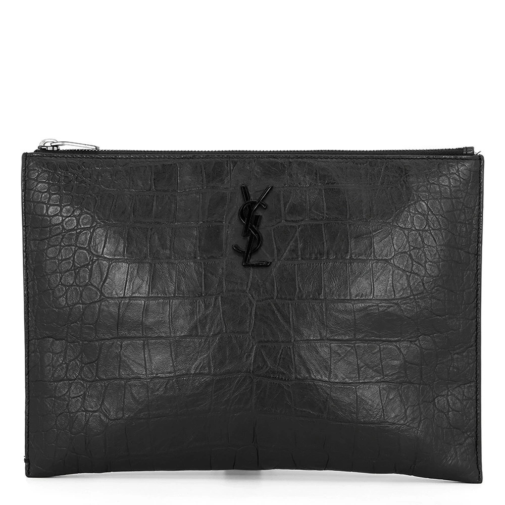 Saint Laurent Paris Clutch Bag Cassandra YSL Zip Embossed Leather Black